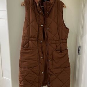 Brown Quilted Vest with Pockets
